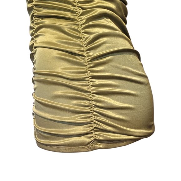 Studio Y Ruched Top Green Satin Shiny Size Medium Going Out Office Back Keyhole - Picture 8 of 9
